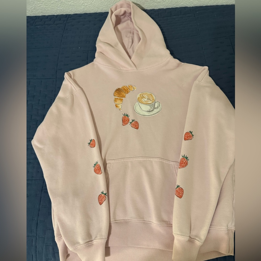 Hollister Light Pink Coffee & Strawberry Design Hoodie